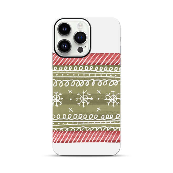 Winter Pattern with Snowflakes and Red Stripes iPhone 14 Pro Max Impact Case