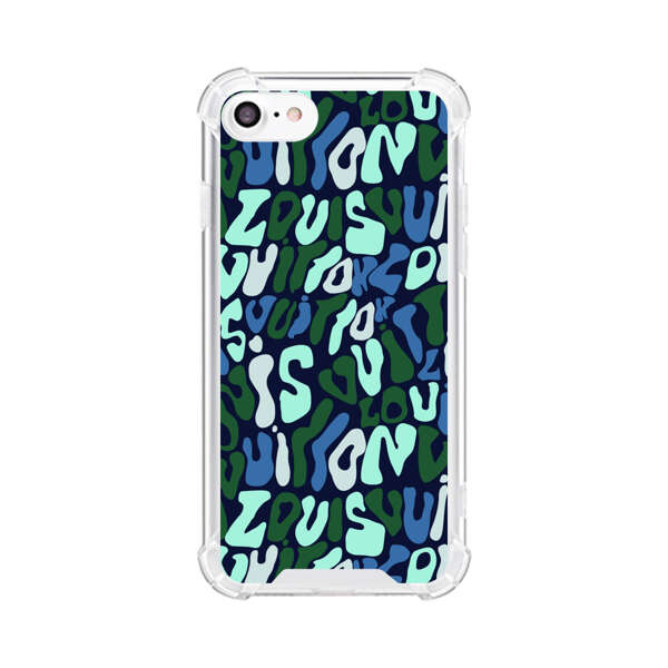 Abstract Layered Text Pattern in Blue and Green iPhone 7/8/SE (2020) Case