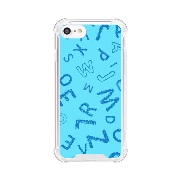 Blue background with random sketched alphabet letters iPhone 7/8/SE (2020) Case