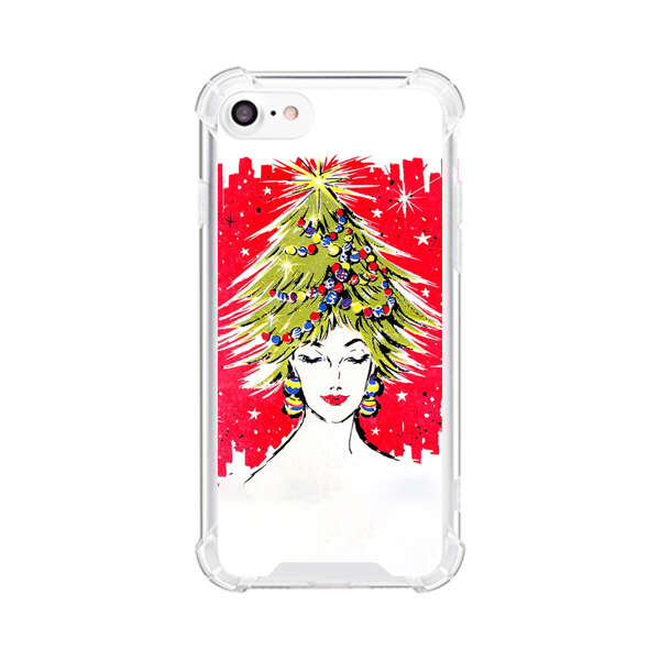 Christmas Tree Hair Woman Red Background iPhone 7/8/SE (2020) Case