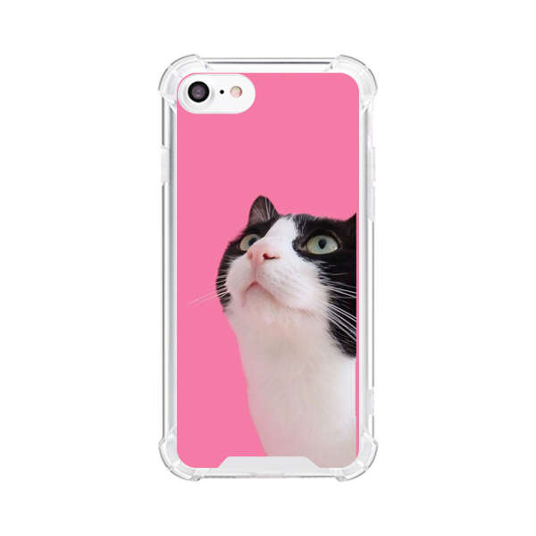 Curious Black and White Cat on Pink Background iPhone 7/8/SE (2020) Case