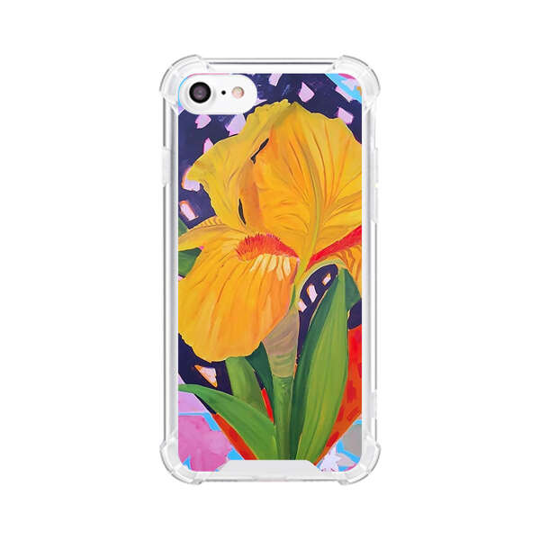 Yellow Iris Flower with Colorful Patchwork Background iPhone 7/8/SE (2020) Case