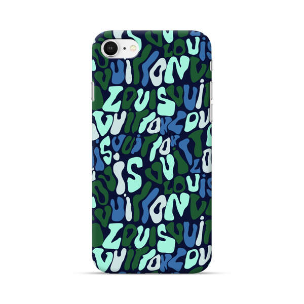 Abstract Layered Text Pattern in Blue and Green iPhone 7/8/SE (2020) Hard Case