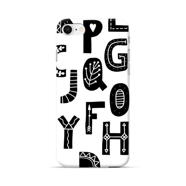 Black and White Hand-Drawn Alphabet Letters Pattern iPhone 7/8/SE (2020) Hard Case