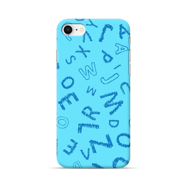 Blue background with random sketched alphabet letters iPhone 7/8/SE (2020) Hard Case