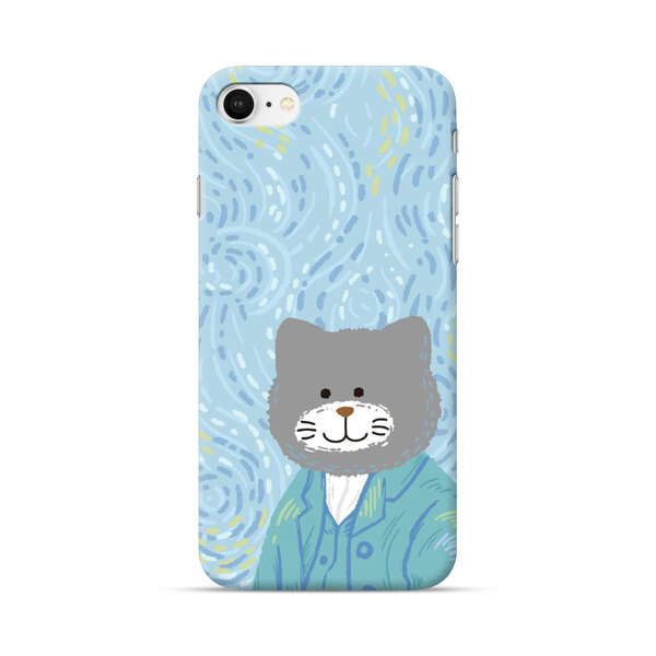 Whimsical Gray Cat with Starry Night Background iPhone 7/8/SE (2020) Hard Case