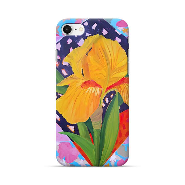 Yellow Iris Flower with Colorful Patchwork Background iPhone 7/8/SE (2020) Hard Case