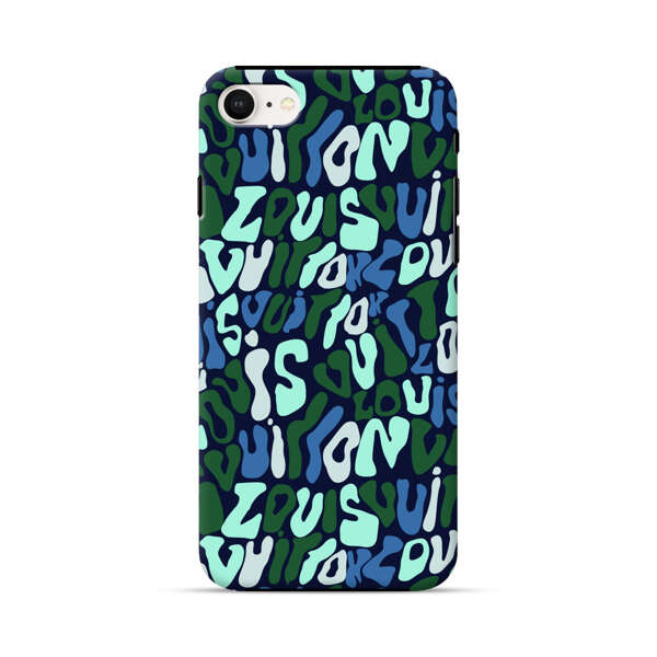 Abstract Layered Text Pattern in Blue and Green iPhone 7/8/SE (2020) Impact Case