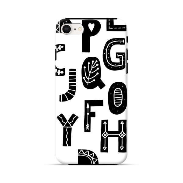 Black and White Hand-Drawn Alphabet Letters Pattern iPhone 7/8/SE (2020) Impact Case