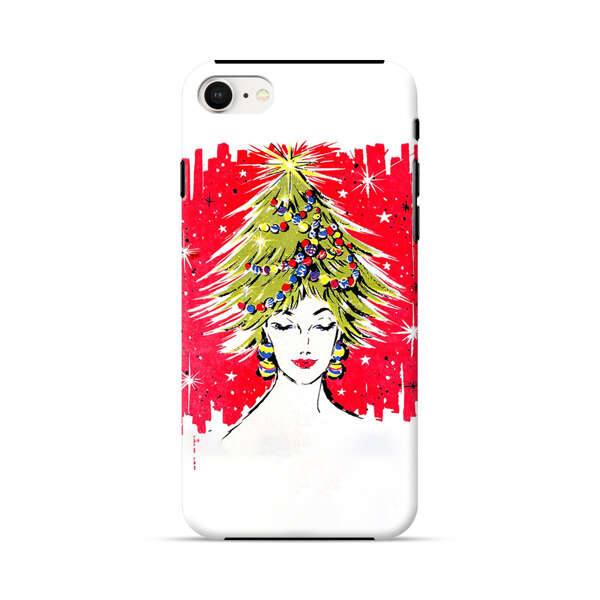 Christmas Tree Hair Woman Red Background iPhone 7/8/SE (2020) Impact Case