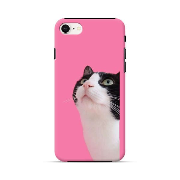 Curious Black and White Cat on Pink Background iPhone 7/8/SE (2020) Impact Case