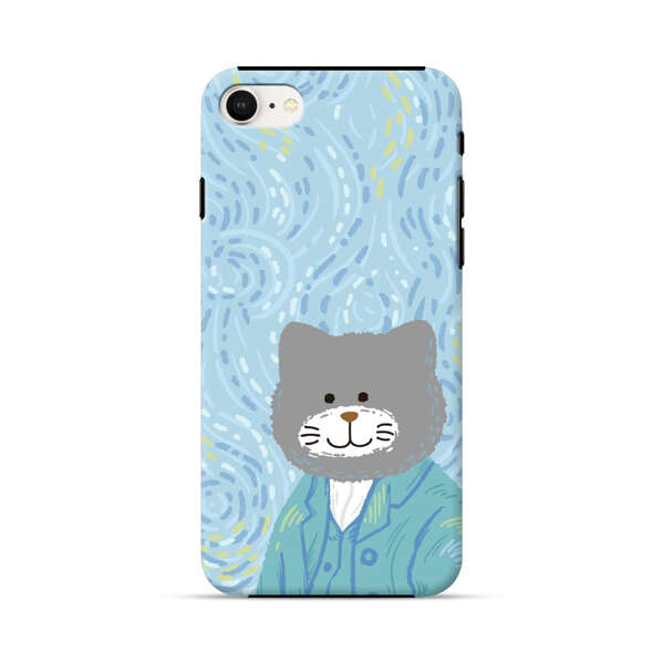 Whimsical Gray Cat with Starry Night Background iPhone 7/8/SE (2020) Impact Case