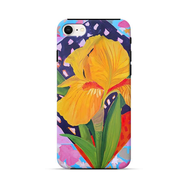 Yellow Iris Flower with Colorful Patchwork Background iPhone 7/8/SE (2020) Impact Case