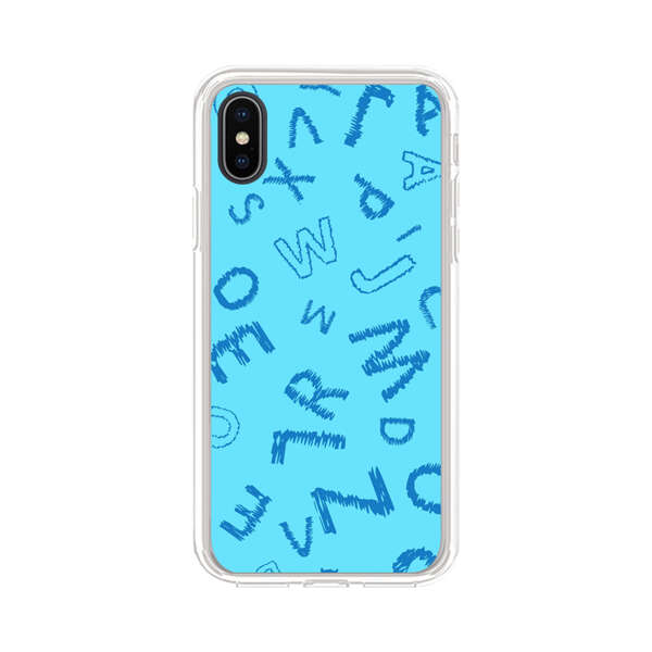 Blue background with random sketched alphabet letters iPhone X/XS Case