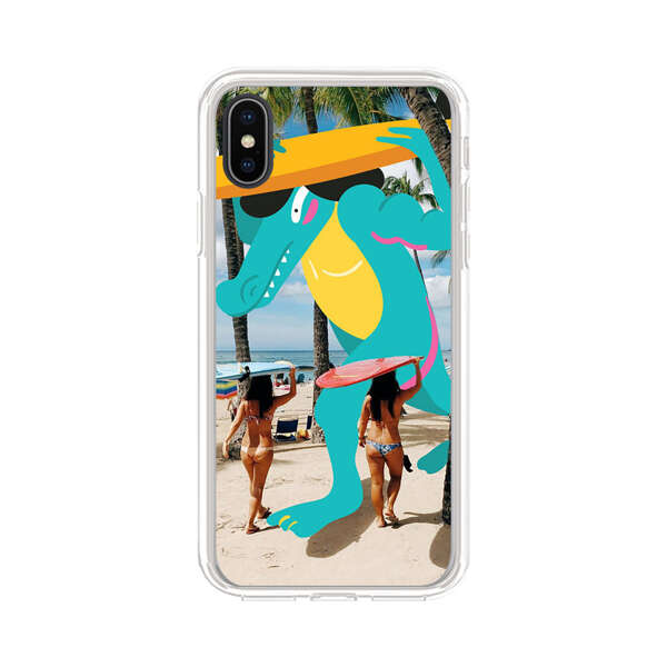 Cartoon Alligator Carrying Surfboards on Beach iPhone X/XS Case