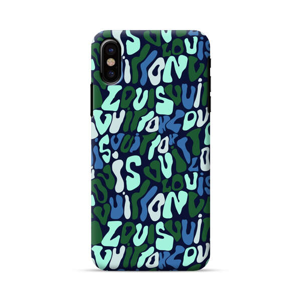 Abstract Layered Text Pattern in Blue and Green iPhone X/XS Hard Case