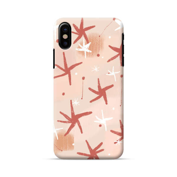 Abstract Star Pattern Red and White on Beige Background iPhone X/XS Hard Case