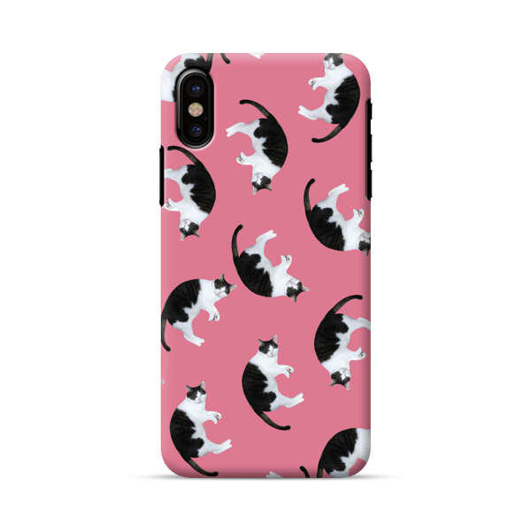 Black and White Cats Pattern on Pink Background iPhone X/XS Hard Case