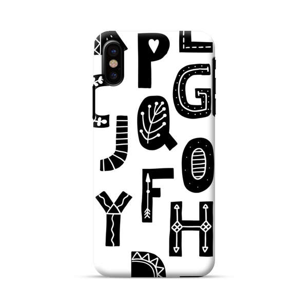 Black and White Hand-Drawn Alphabet Letters Pattern iPhone X/XS Hard Case