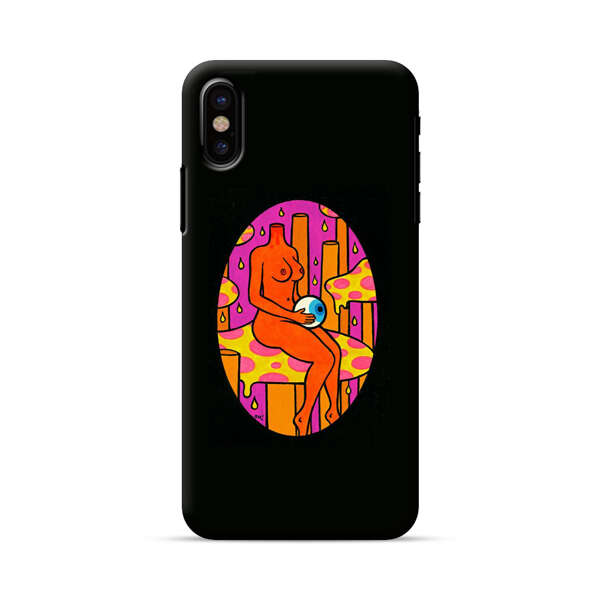 Faceless Nude Figure Holding Sphere Abstract Art iPhone X/XS Hard Case