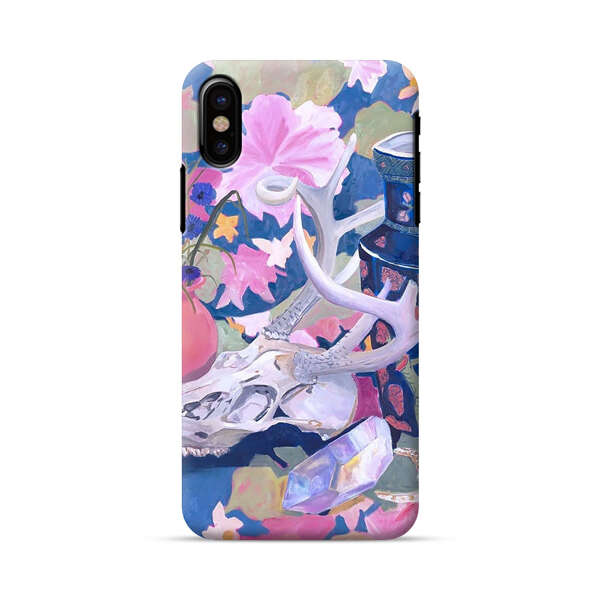Floral Ornate Vases with Antlers Skull and Crystal iPhone X/XS Hard Case