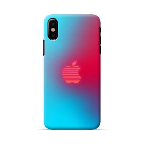 Neon Striped Apple Logo Gradient Background iPhone X/XS Hard Case
