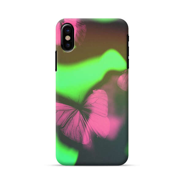 Pink Butterflies Green Background iPhone X/XS Hard Case