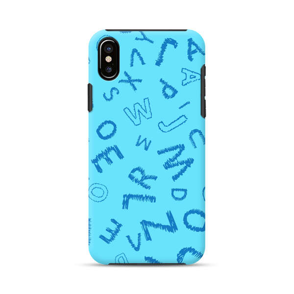 Blue background with random sketched alphabet letters iPhone X/XS Impact Case
