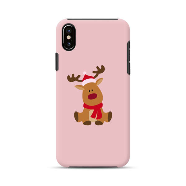 Cute Reindeer with Santa Hat and Red Scarf iPhone X/XS Impact Case