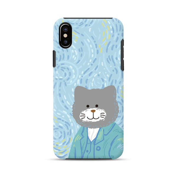 Whimsical Gray Cat with Starry Night Background iPhone X/XS Impact Case