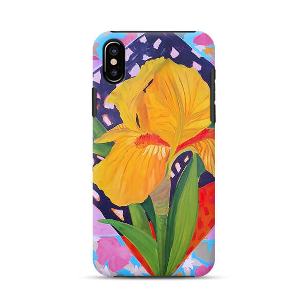 Yellow Iris Flower with Colorful Patchwork Background iPhone X/XS Impact Case