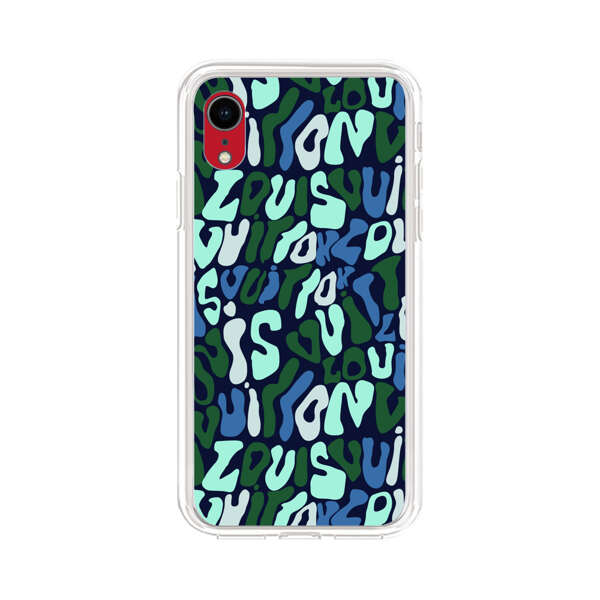 Abstract Layered Text Pattern in Blue and Green iPhone XR Case