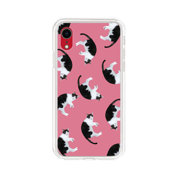 Black and White Cats Pattern on Pink Background iPhone XR Case