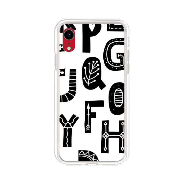 Black and White Hand-Drawn Alphabet Letters Pattern iPhone XR Case