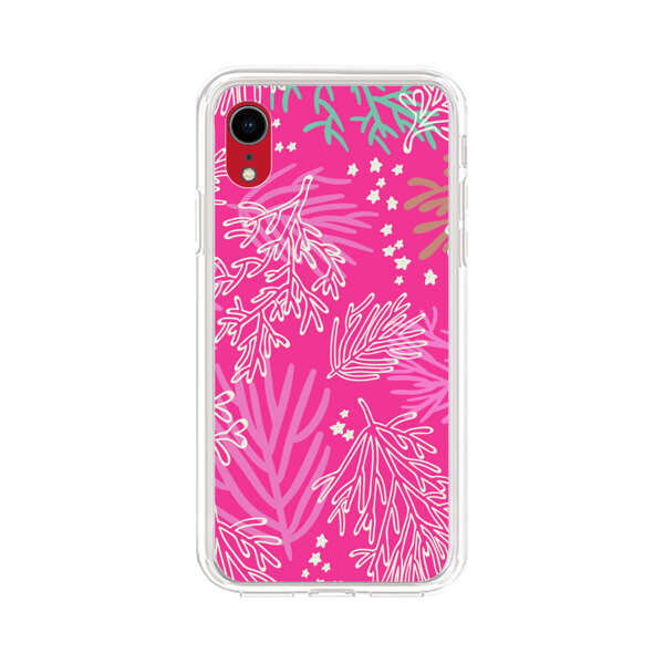 Bright Pink Tropical Leaf Pattern iPhone XR Case