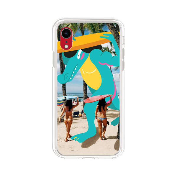 Cartoon Alligator Carrying Surfboards on Beach iPhone XR Case