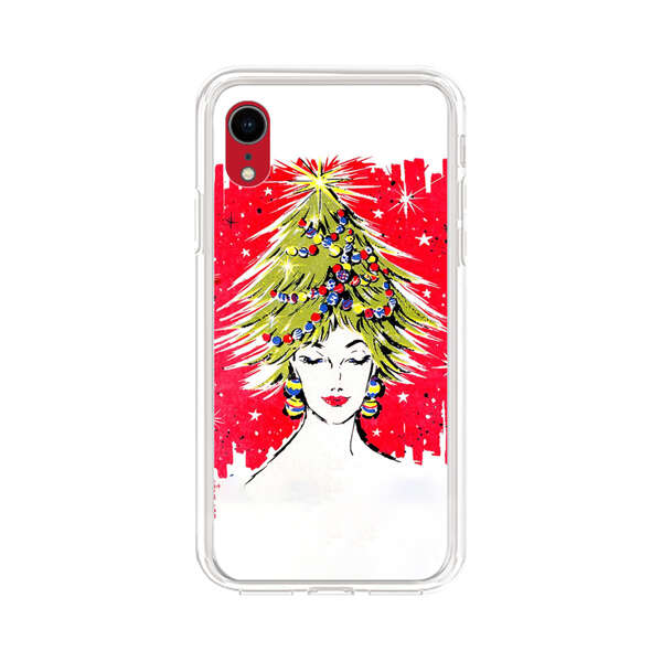Christmas Tree Hair Woman Red Background iPhone XR Case