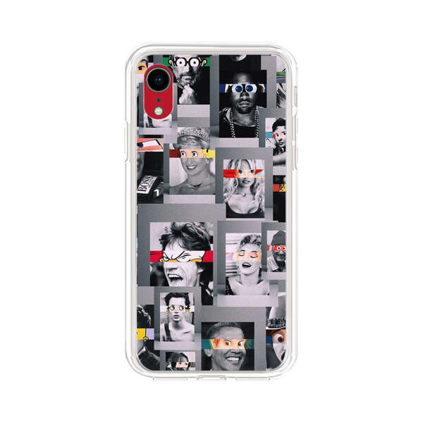 Creative Collage of Iconic Black and White Portraits with Cartoon Eyes iPhone XR Case