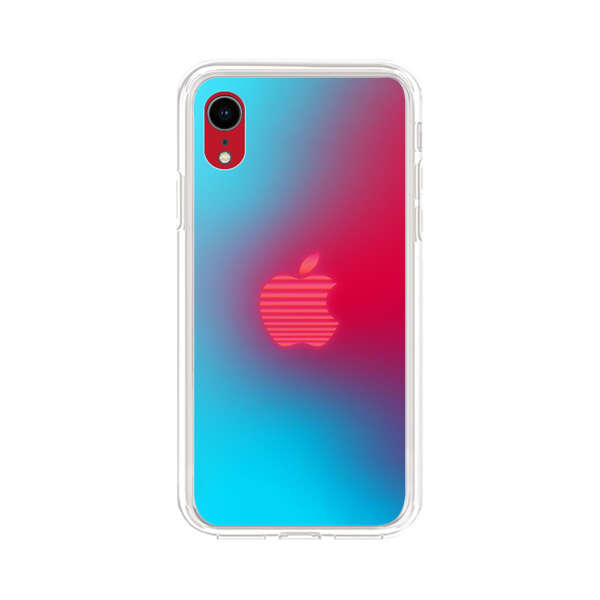 Neon Striped Apple Logo Gradient Background iPhone XR Case