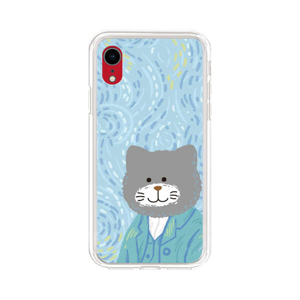 Whimsical Gray Cat with Starry Night Background iPhone XR Case