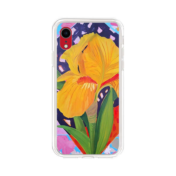 Yellow Iris Flower with Colorful Patchwork Background iPhone XR Case