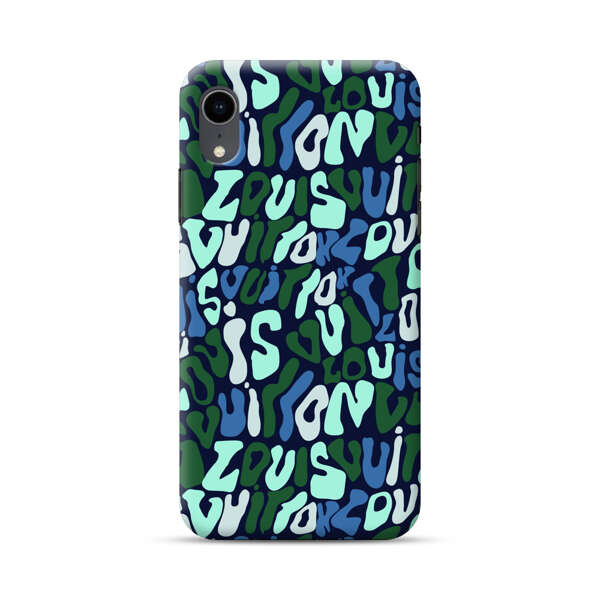 Abstract Layered Text Pattern in Blue and Green iPhone XR Hard Case