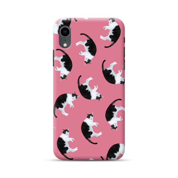 Black and White Cats Pattern on Pink Background iPhone XR Hard Case