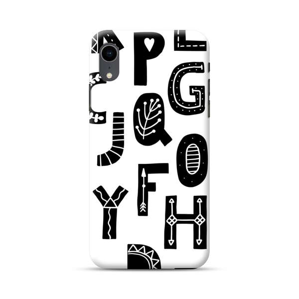 Black and White Hand-Drawn Alphabet Letters Pattern iPhone XR Hard Case