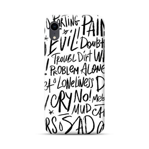 Black and White Negative Words Pattern iPhone XR Hard Case