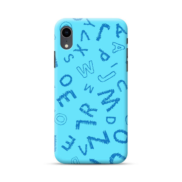 Blue background with random sketched alphabet letters iPhone XR Hard Case