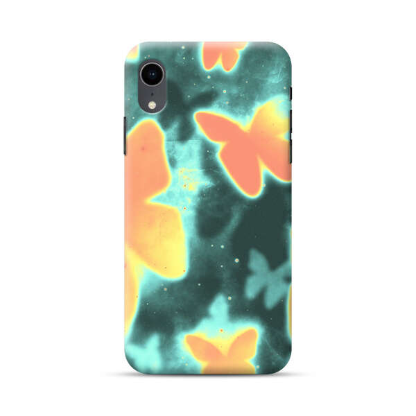 Bright Glowing Orange Butterflies Blue Background iPhone XR Hard Case