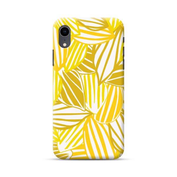 Bright Yellow Striped Tropical Leaves Pattern iPhone XR Hard Case