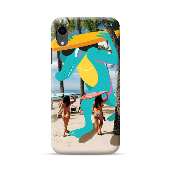 Cartoon Alligator Carrying Surfboards on Beach iPhone XR Hard Case
