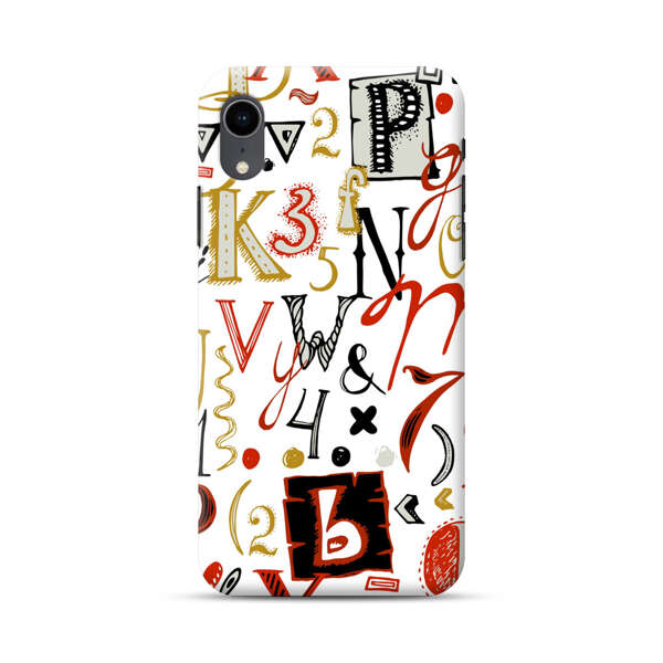 Colorful Hand Drawn Letters and Numbers Pattern iPhone XR Hard Case